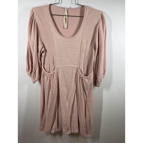 Anthropologie Women’s Uncle Frank Midi Dress Med Blush Boho Puff Sleeves Pockets - Picture 1 of 9